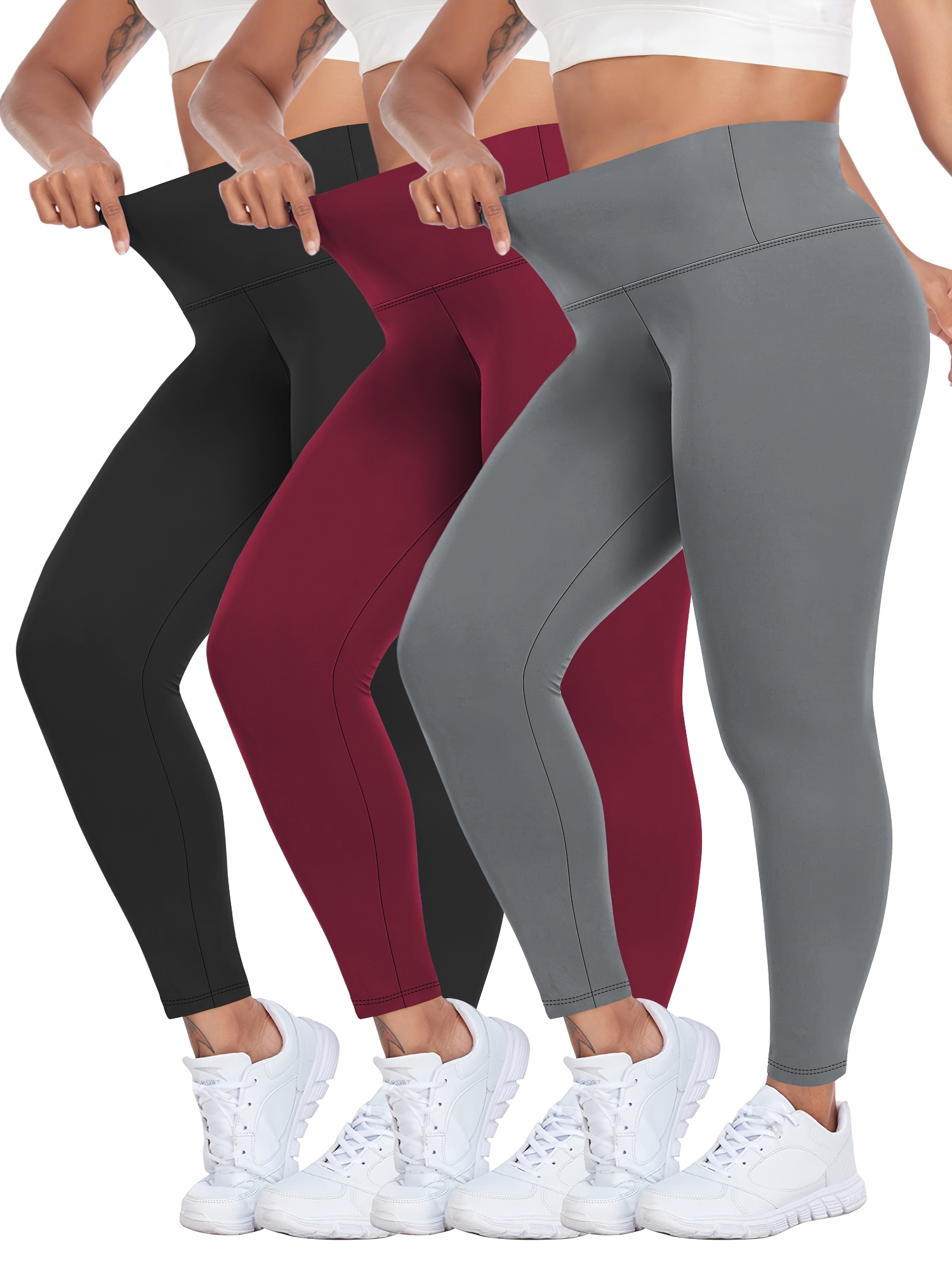 Plus Size Solid Skinny Leggings 3 Pack Casual Stretchy Leggings Women s Plus Size Clothing