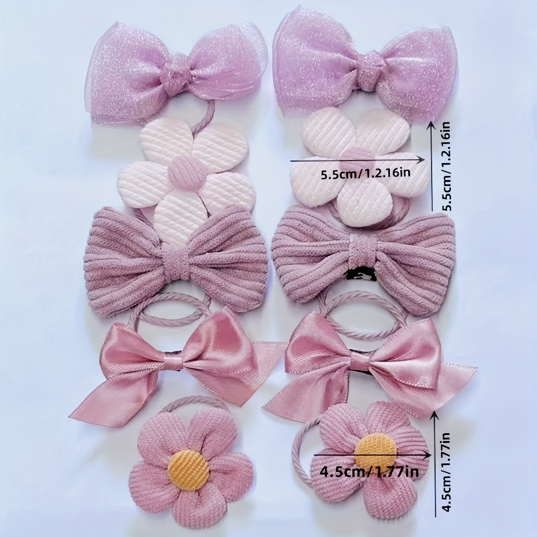 10pcs fabric hair ties set for women cute   with bowknot   elastic hair bands for ponytails non damaging hair rings for teens adults assorted colors details 3