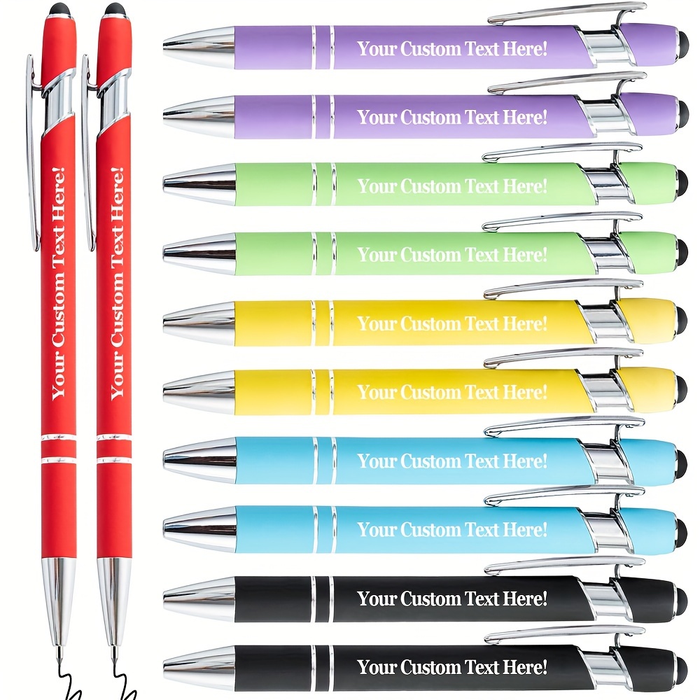 

12pcs Customized Engraved Aluminum Retractable Round Ballpoint Pen Set, Medium Line Thickness, Black Ink, Personalized Gifts For Adults And Teens - Suitable For School, Office And Holiday Gifts