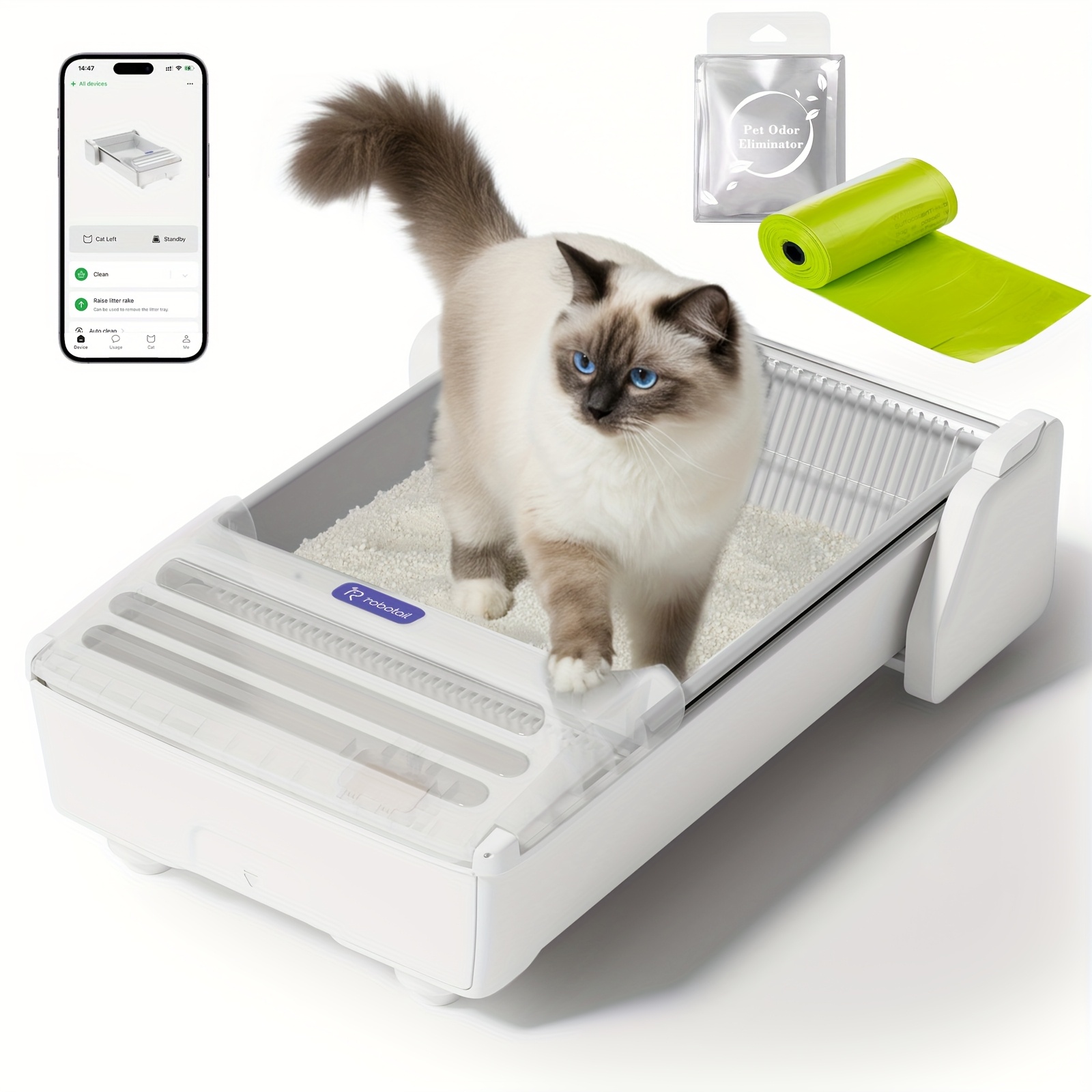 Image of Self Cleaning Cat Litter Box, 2026 Upgraded Extra Large Automatic Cat Litter Box For Multiple Cats, Weight Sensors Safety Protection/app Control//easy Clean - Deodorizing Block And Trash Bag Set