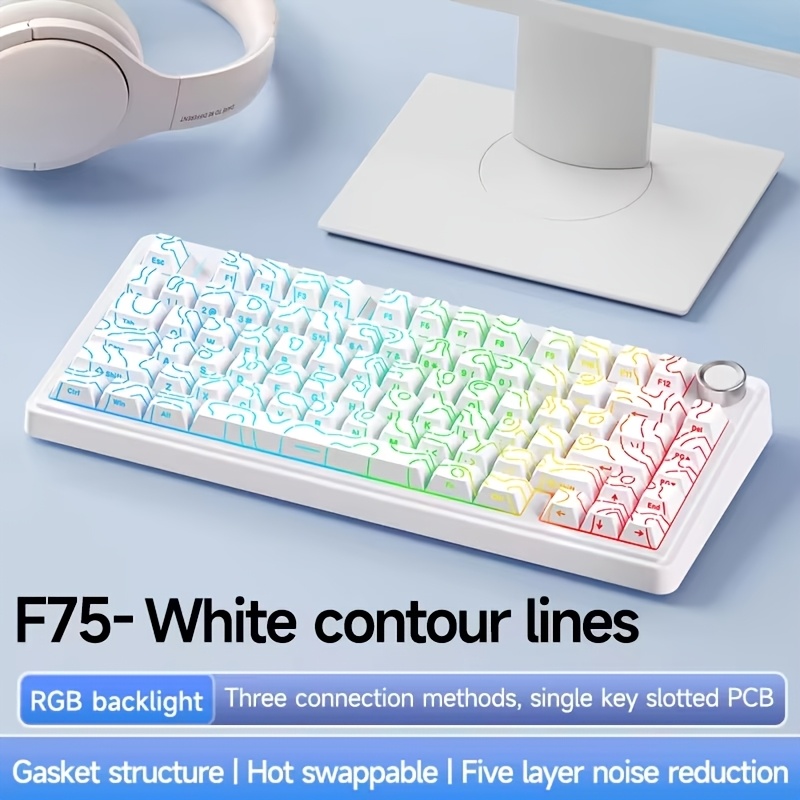 Aula F75 Keyboard, 75% Wireless Hot Swappable Gaming Keyboard With 5 Pads And Knobs, Bluetooth/2.4ghz/usb-c, Rgb Black Contour Star Axis