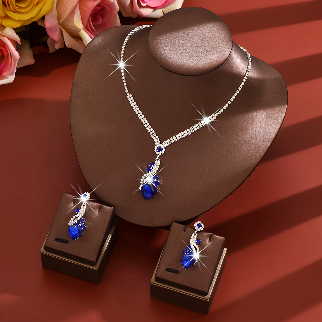 E-shop Modisches, elegantes Herz-Anhänger 2-teiliges Halskette- und Ohrring-Set, anmutig und sexy, geeignet für Abschlussbälle, Brautgeschenke,