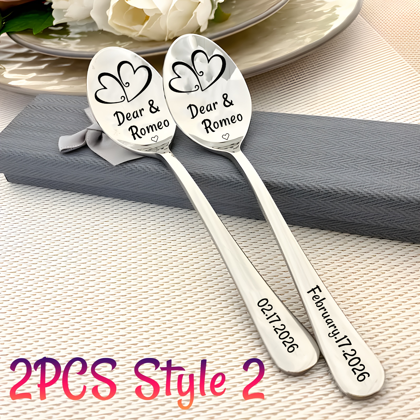 TEMU 2pcs Customized - Stainless Steel Personalized Coffee Spoons For Couples Elegant Anniversary Gift - Engraved Text - Wedding Coffee Spoons - Gift
