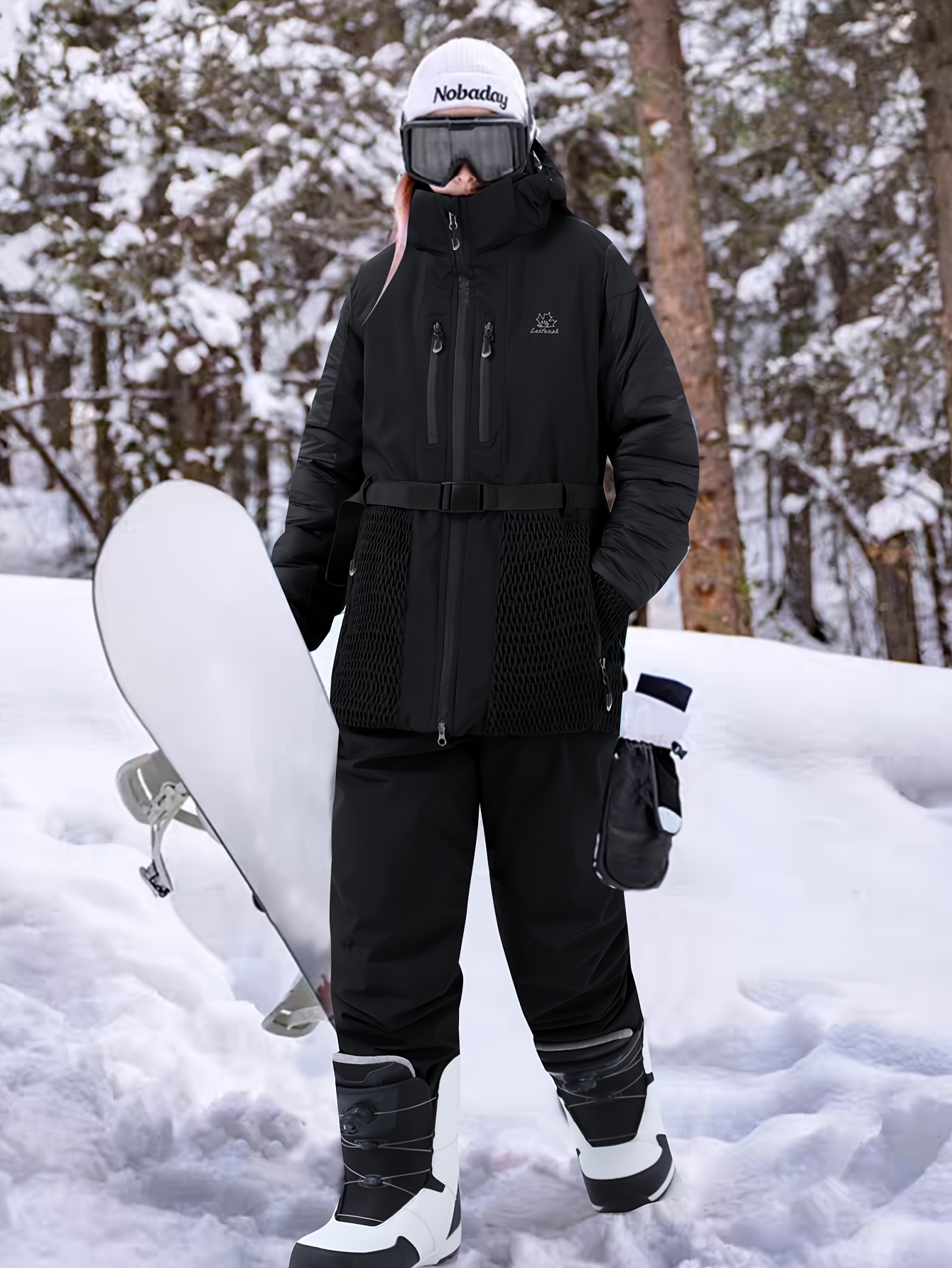 Set Women's Ski Suit, Polyester Outdoor Winter Sportswear with Zippered  Hooded Jacket, Solid Color, Non-Stretch Fabric, Pants, Suitable for Skiing a