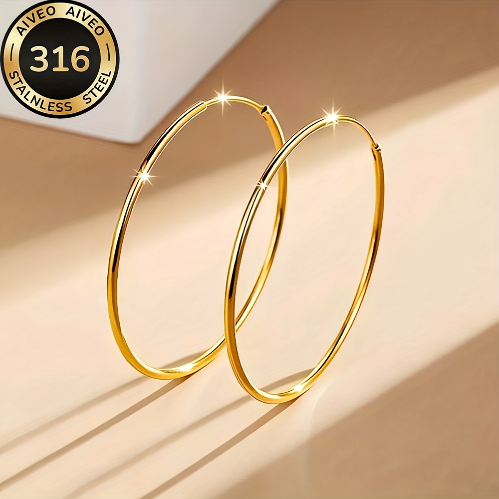 TEMU Pendientes de aro dorados hipoalergénicos de acero inoxidable de calidad, anti-decoloración, fáciles y elegantes, pendientes y joyería de moda