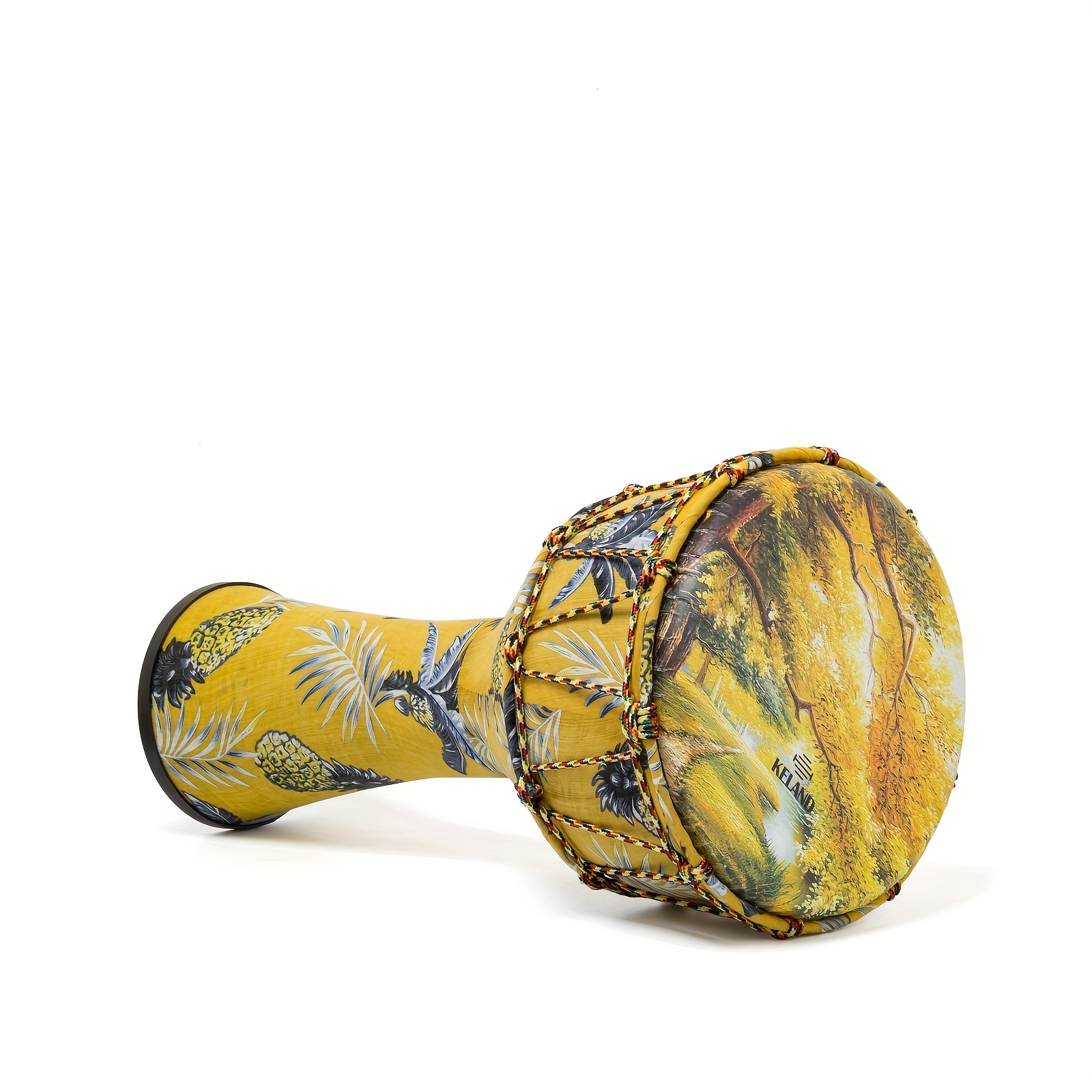 Keland African Drum - Lightweight Hand Drum with Vibrant Yellow & Design, Tuning-Free Modern Material, Excellent Bass, Midrange & Treble, Perfect for Rhythm Practice