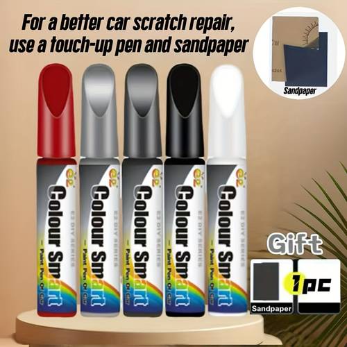 a 2pcs car body paint repair kit touch up pen sandpaper suitable for all vehicles including cars bicycles motorcycles and trucks designed to fix scratches and dents featuring a scratch repair pen vehicle touch up paint