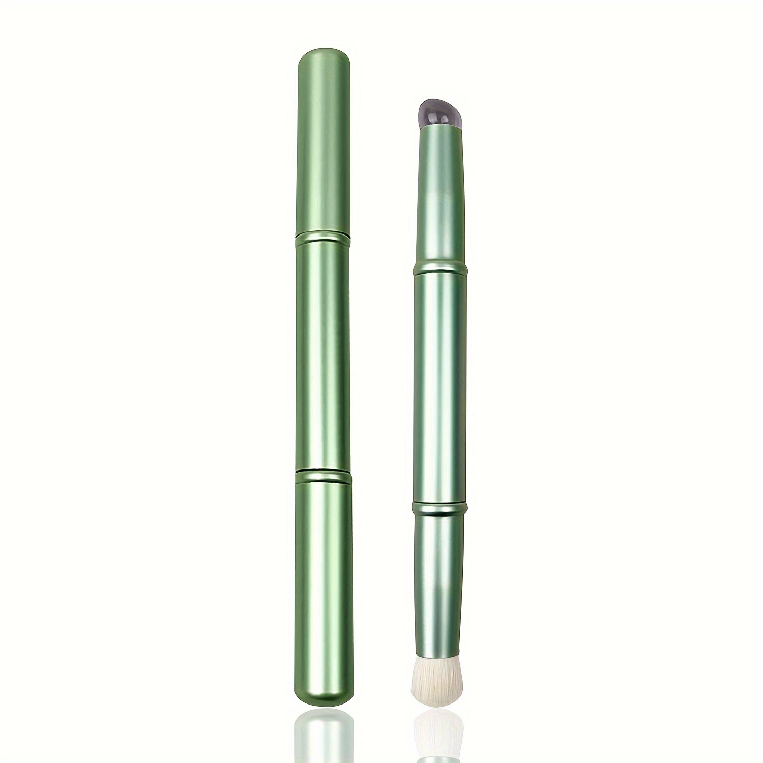 

1pc -plated Double-ended Nail Art Brush - Silicone Ombre & Dusting Brush For Acrylic Nails, & Cleaning, Green Metallic Handle, Nail Brush