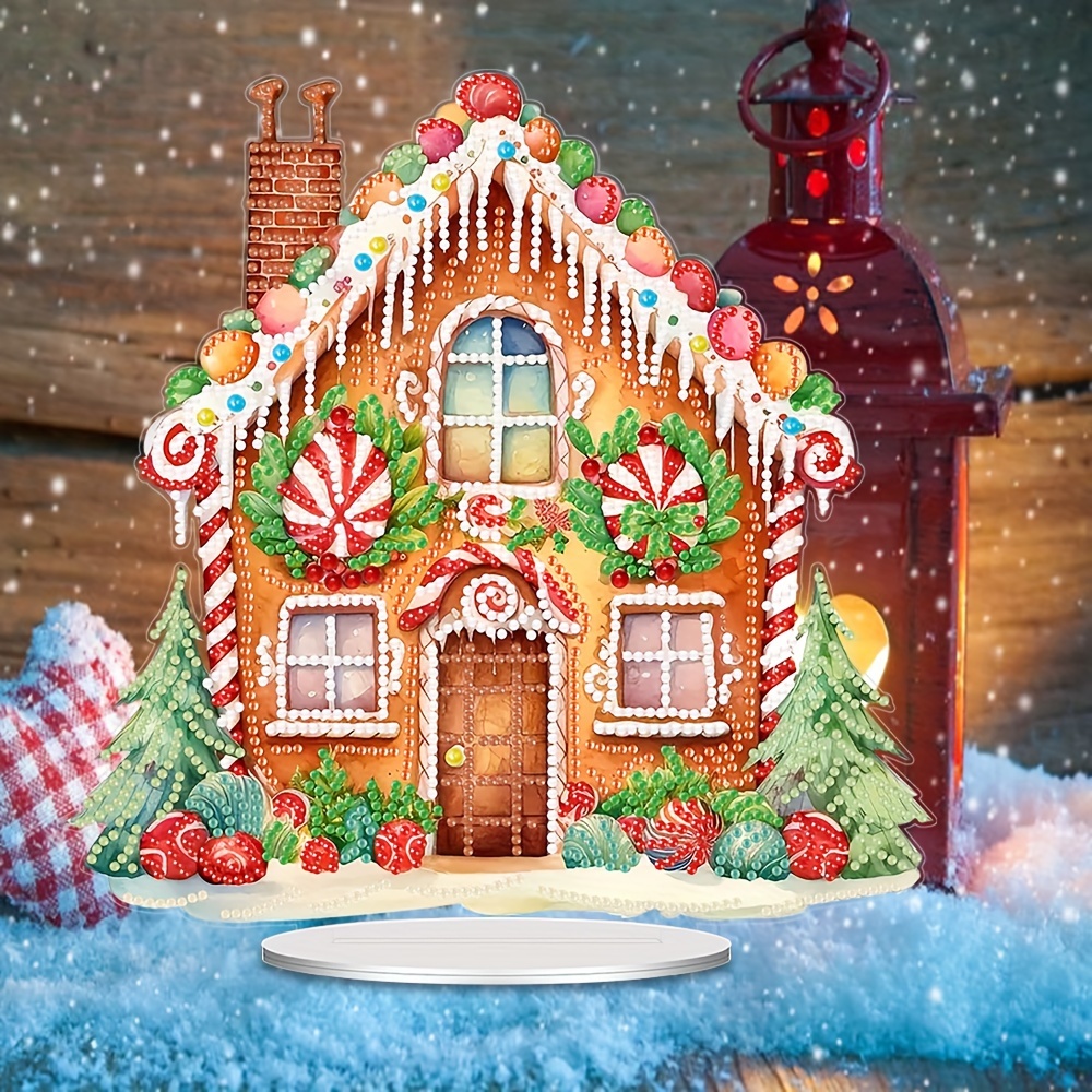 

Festive Christmas Gingerbread House Diamond Painting Kit - Diy Mosaic Art Set For Office Desk Decor