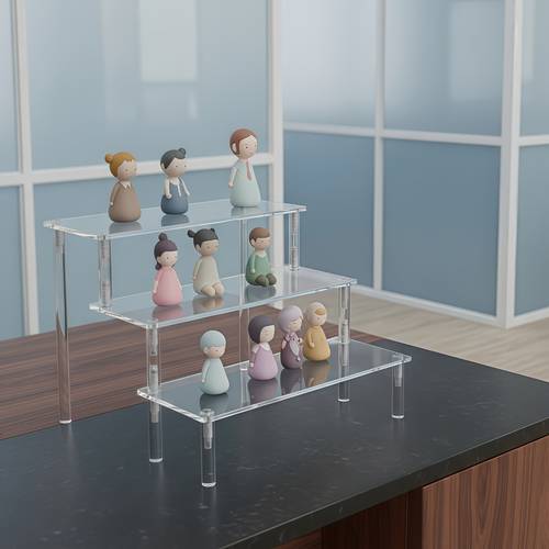 acrylic ladder display rack 1 tier 2 tier 3 tier options suitable for home small figures toys ornaments display and storage and perfumes cosmetics etc goods display in malls and stores
