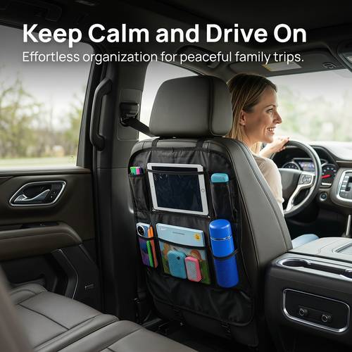 Car Backseat Organizer with 600D Pockets, Waterproof Seat Back Protector Storage Bag, Universal Vehicle Storage Solution Travel, Protective Cover for SUV, Truck & Sedan