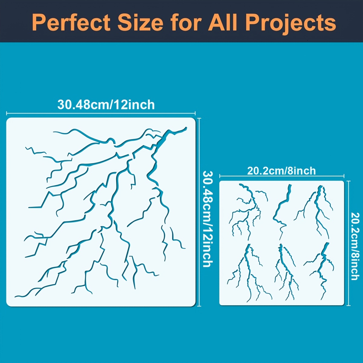 TEMU 2pcs Reusable Stencil For Lightning Strikes Measuring, Large Lightning Stencil Ideal For Painting With Brushes And Templates For Crafts, Wall