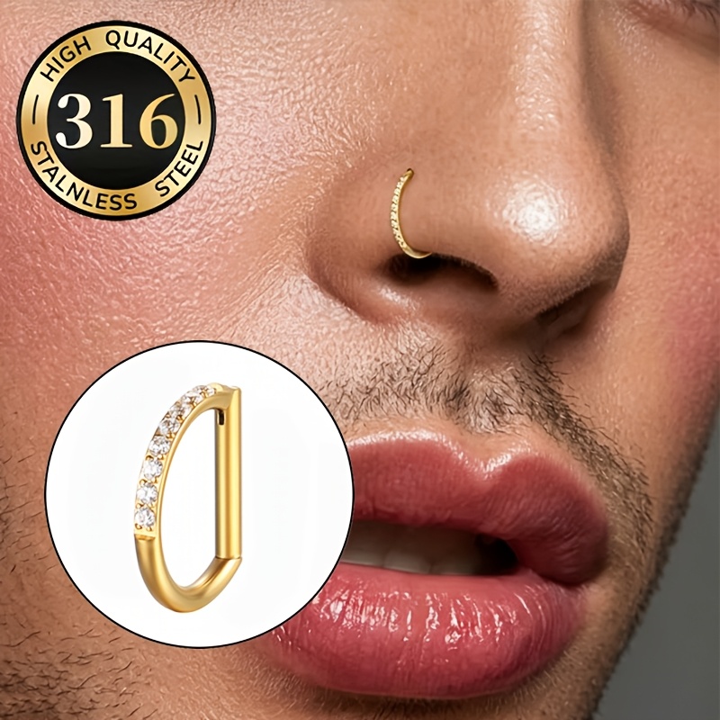 TEMU Trendy Men's D-shaped Nose Ring/earring/lip Ring, Steel Hypoallergenic Non-fading Jewelry, Women's Earrings, Fashionable Design High-quality