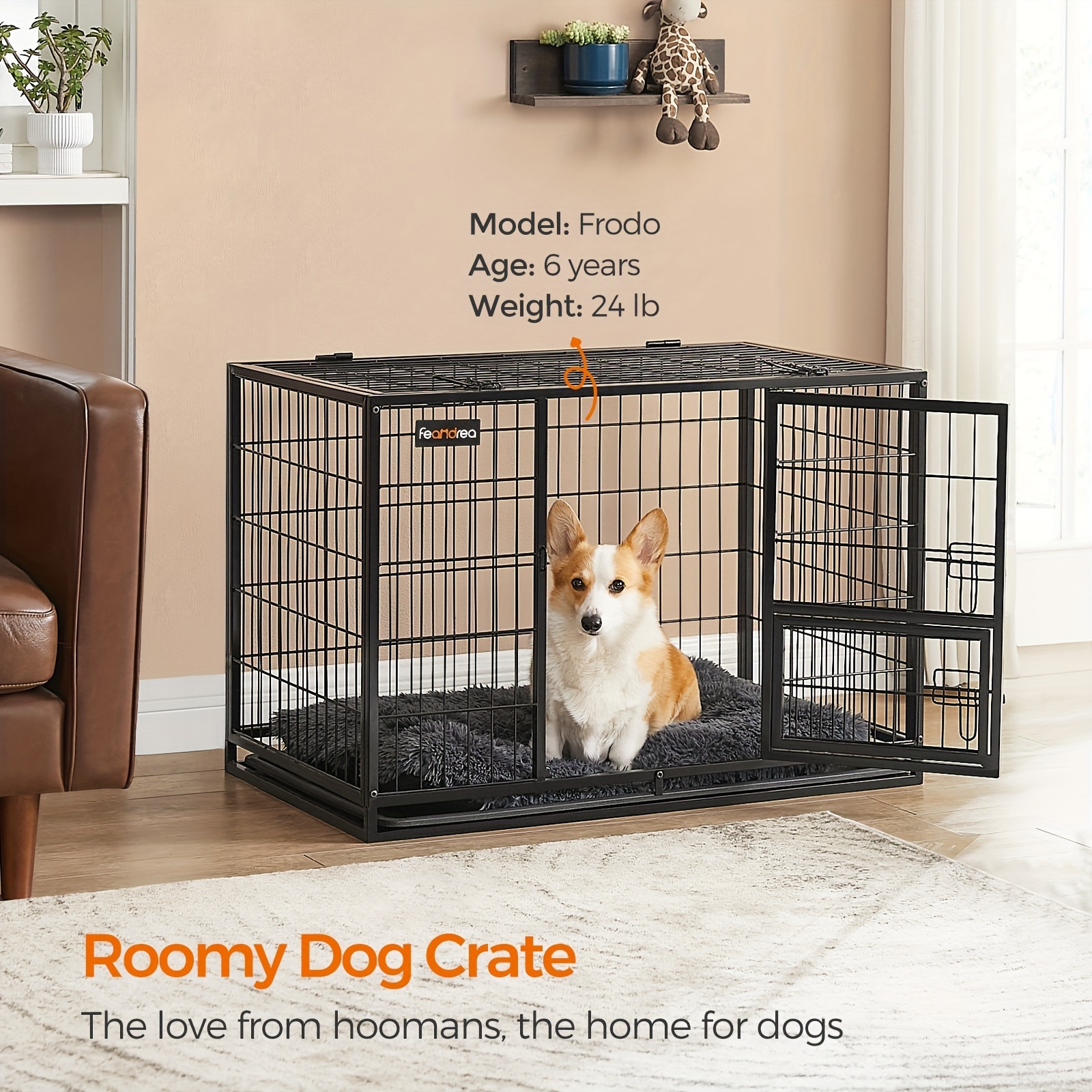 

Feandrea Heavy-duty Dog Crate, Metal Dog Kennel And Cage With Removable Tray, L For Small And Medium Dogs, 36.4 X 22.6 X 25.2 Inches, Black