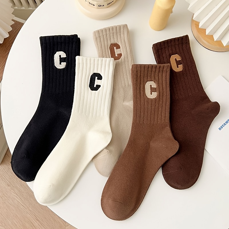 TEMU 5 Pairs Of Trendy Socks In For Men, Perfect For Autumn And Winter 2024. Mid-length Socks Are Suitable For Women As Well, Making Them Ideal For
