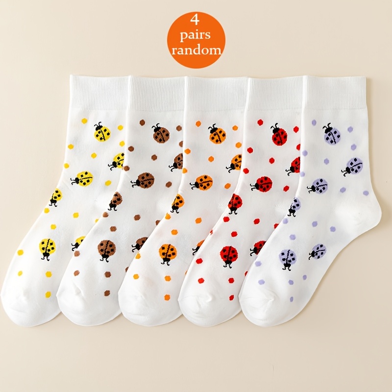 TEMU 4 de Calcetines Medio Pantorrilla con Diseño de a Dibujos Animados, Nuevos y Adorables, para Otoño e Invierno, Versátiles para Todas