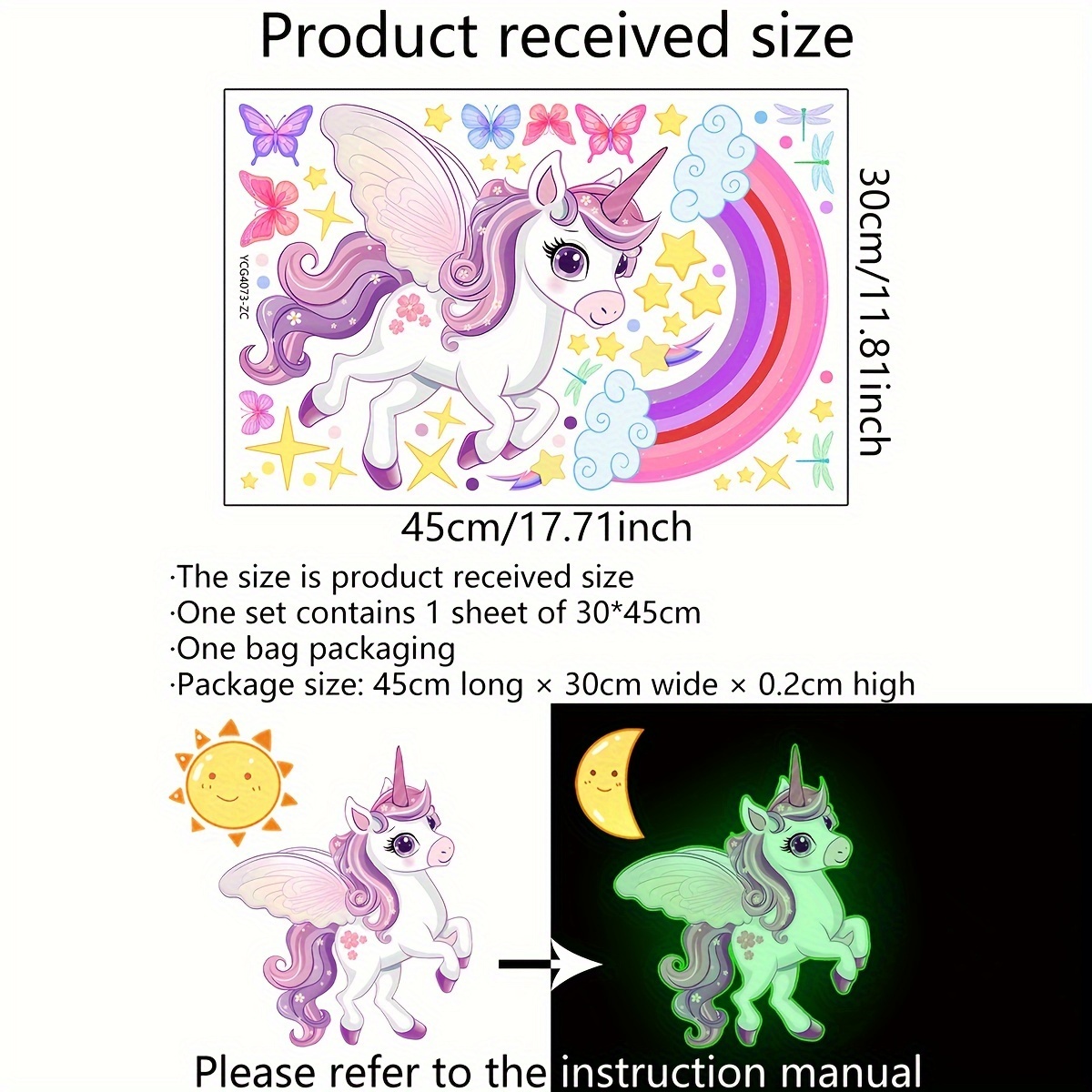 Image of -in-the-dark Rainbow Unicorn Star Wall Sticker, Self-adhesive Home Decoration For Bedroom And Living Room, Model Ycg4073-zc