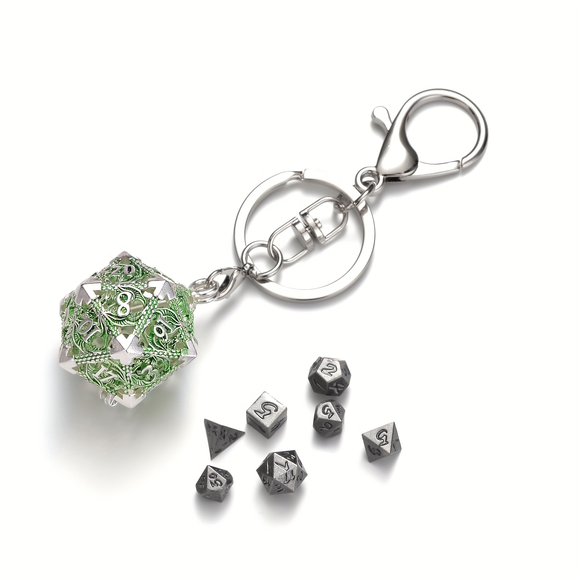 TEMU Metal Box 7pcs Metal Dice Set, Portable Chess Board Gamedice Mini Set, D20 Style Dice Pendantand Keychain