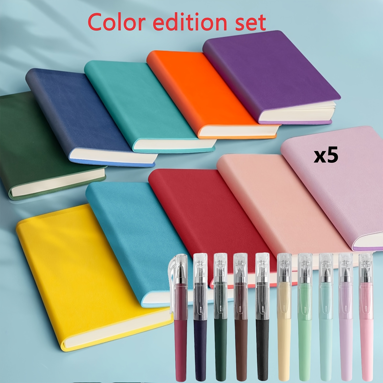 TEMU 10pcs Soft Cover Pocket Notebook Set- Includes 5 Pocket Notebooks+ 5 Pocket Pens. Colors Are Random. Comes With Encouraging Stickers. Portable