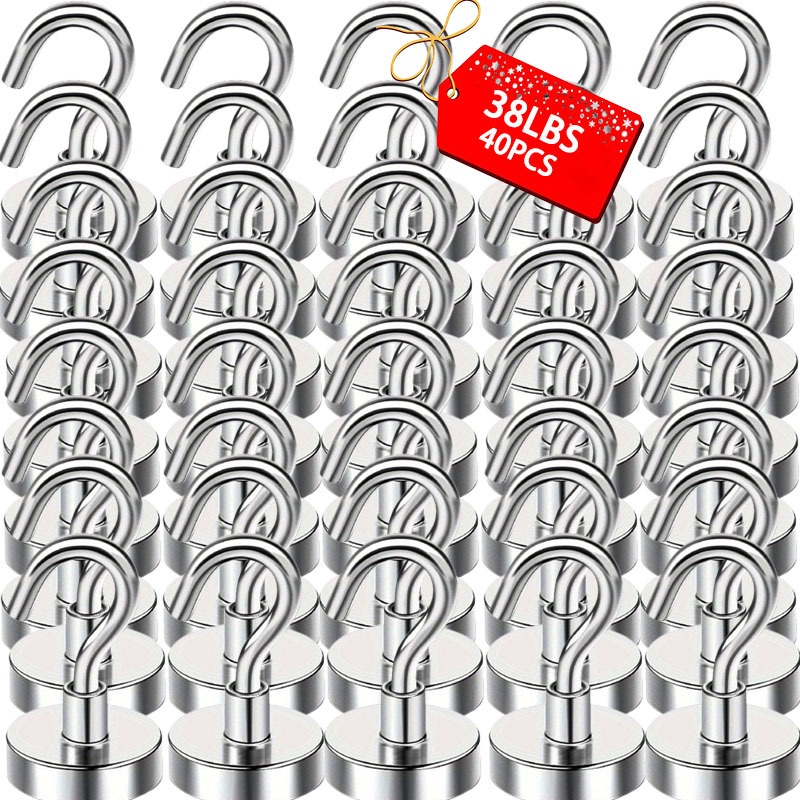 TEMU 40pcs Heavy-duty Magnetic Hooks, Craft Magnets, Refrigerator Magnets, Neodymium Magnets, Magnetic Hooks, Suitable For Cruise Cabins,