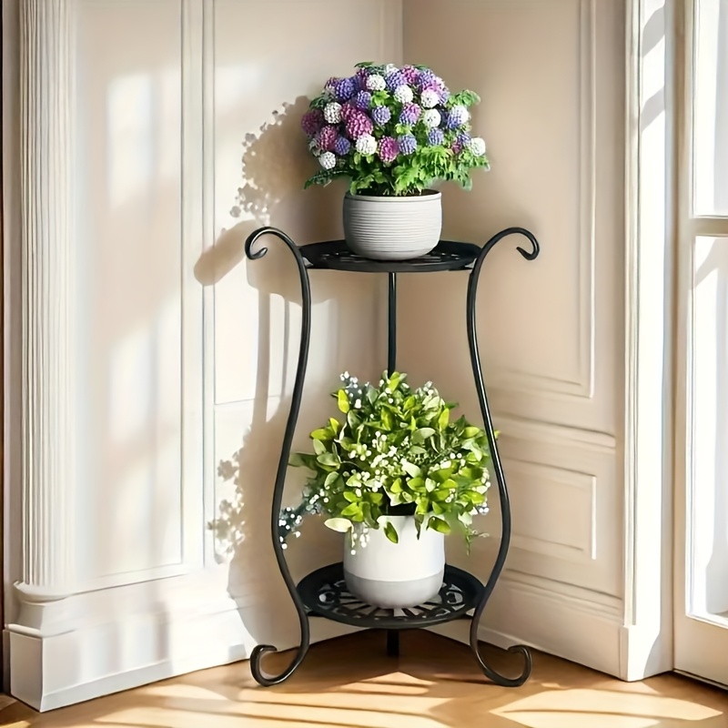 TEMU 1 Elegant Double-tier Metal Plant Stand, A Versatile Indoor Plant Pot Holder, Suitable For Home Garden Display Racks, Indoor And Outdoor Plant