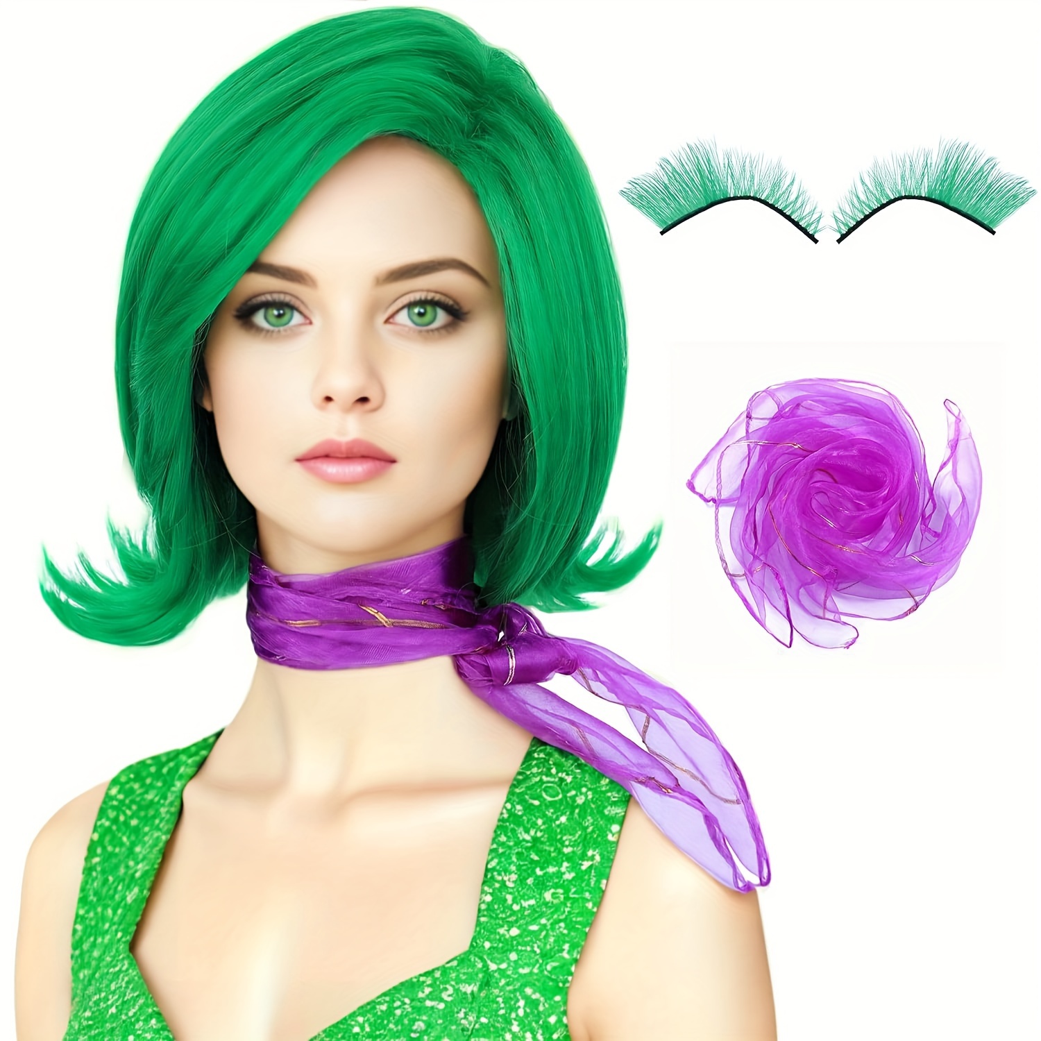 

Anime Cosplay Wig Set For Women - Includes Curly Wig, Purple & False Eyelashes - For Halloween & Parties