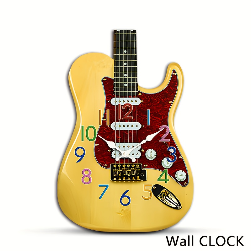 TEMU 1pc Irregular Clock, Creative Guitar Design Wall Clock, Irregular Cut Guitar Clock, Silent Quartz Irregular Clock, Suitable For Bedroom Living
