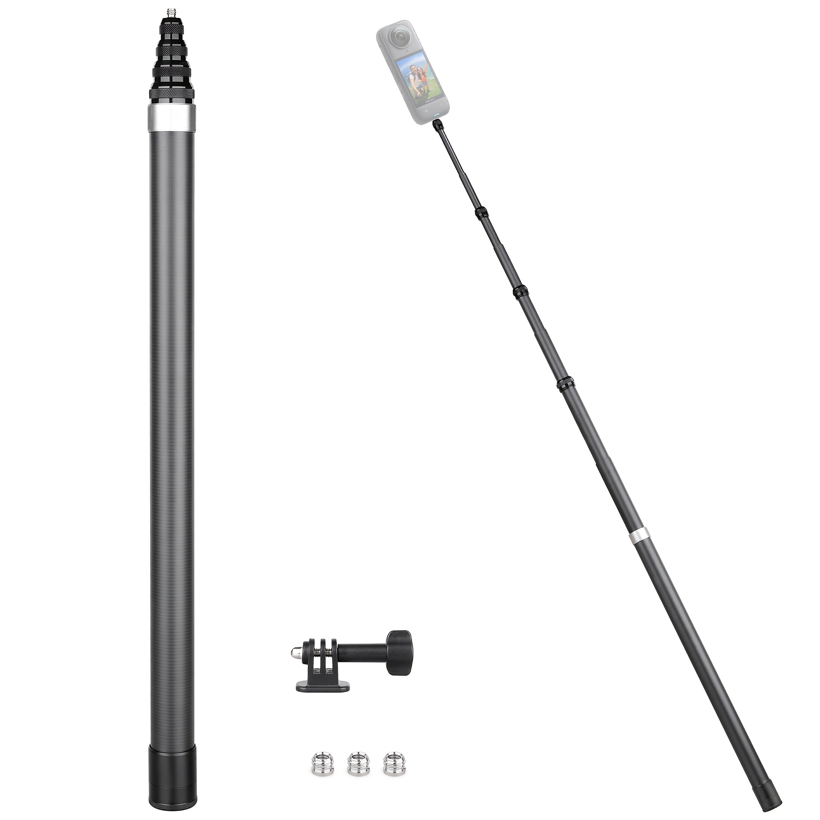 TEMU 118"/3.0m Invisible Selfie Stick For , 9.8ft Carbon Fiber Adjustable Extension Pole Compatible With For X4, X3, One, X2, 1 R, , 1 Go 3s, 3, And