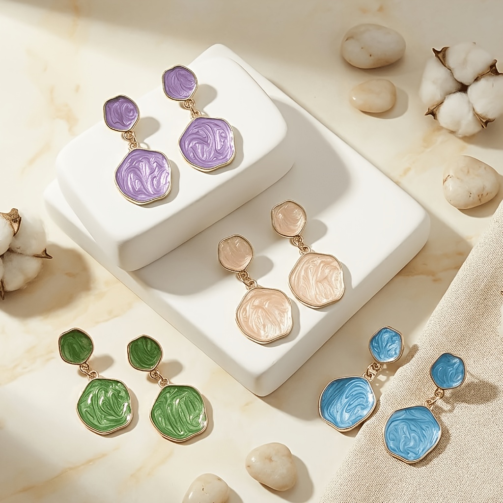 Women's Irregular Geometric Drip-Painted Pendant Earrings, Artistic Style
