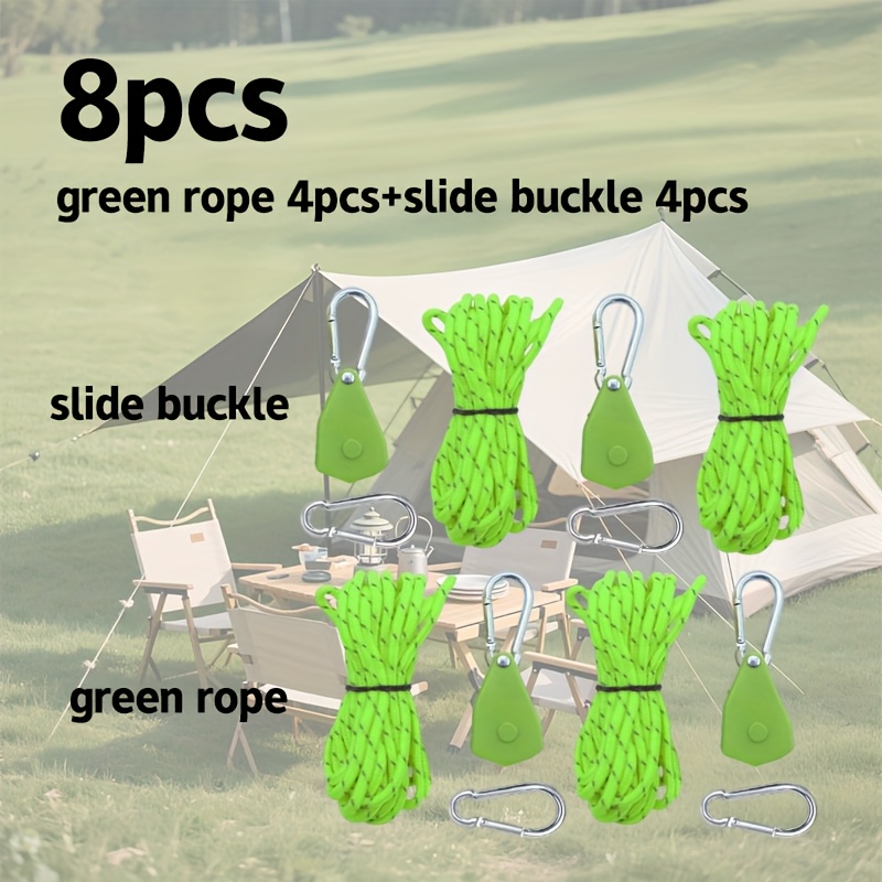 Image of Adjustable Pulley Rope, Heavy-duty Reflective Windproof Design, With Ratchet Straps For Safety Tent Installation And Outdoor Camping, Extendable System, Total Length 400cm/157.48 Inch
