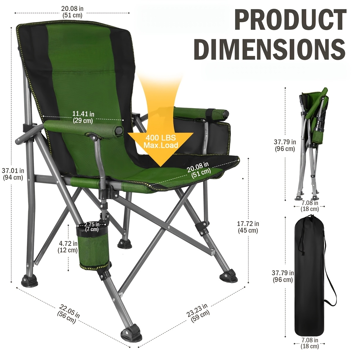 Image of Folding Camping Chair With Cup Holder & Side Pocket, Portable Outdoor Chair With High Backrest, Durable Oxford Fabric Seat For Camping, Fishing, Garden