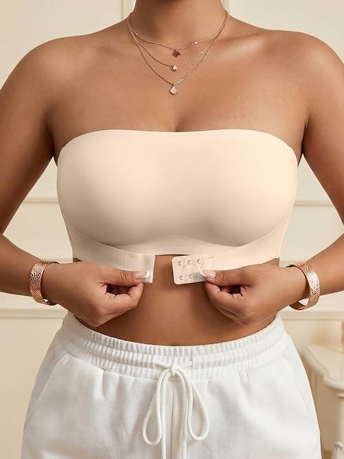 1pc womens plus size bandeau top strapless and underwire free elastic lingerie unlined all match layering breathable solid color comfortable versatile size bra womens anti slip bra top wardrobe essential wear