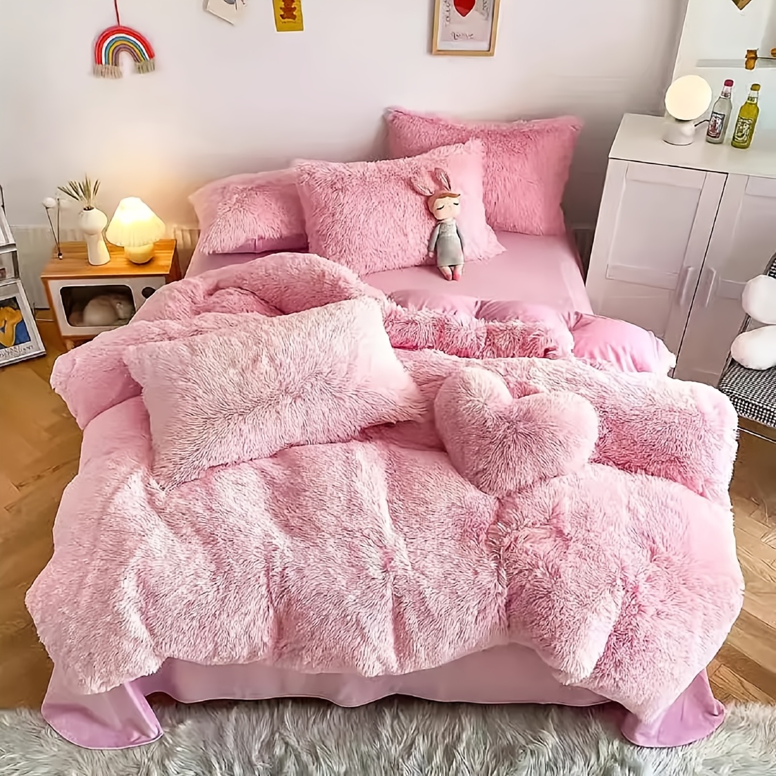TEMU 3/4pcs Plush Faux Fur Comforter Cover Set For - Includes Pillowcases + Pillow - Twin/ Queen/ King Sizes - Super Soft, Warm, Machine Washable