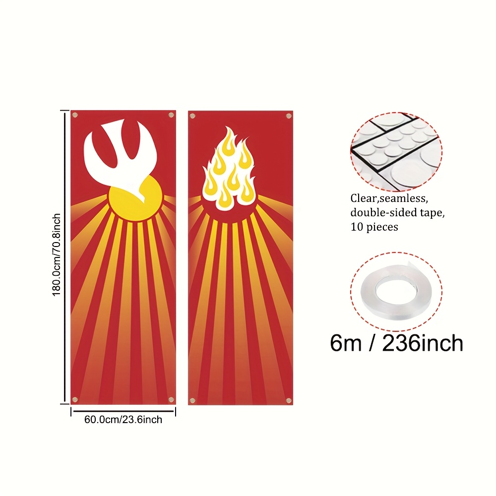 TEMU 1 Pair Of Pentecost Church Banners - & Holy Fire Design With Background, Durable Polyester Religious Wall Decor For Baptism, Christmas,
