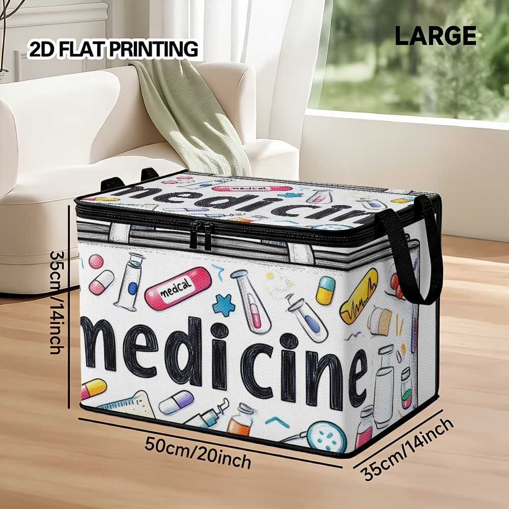 TEMU 1pc 2d Flat Large-capacity Medical Icons And Tools Storage Bin With Lid - Soft Pet Fabric Rectangular Suitable For Home, Office, Clinic -