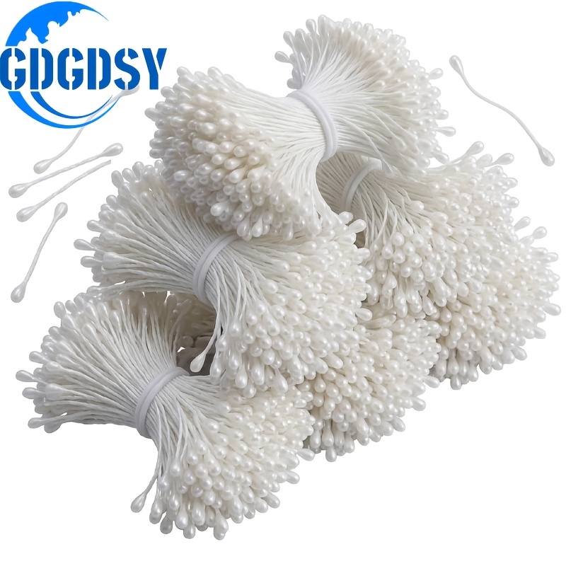 TEMU 1200pcs GDGDSY (nom de marque) Étamine à double tête en perles blanches faites à , adaptées à la fabrication de fleurs, aux bouquets de mariage,