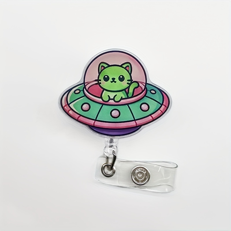 

1pc Acrylic Ufo Flying Saucer Reel Holder With Retractable Id Badge Clip For Nurses, Nursing Students, Doctors, Rn, Lpn - Durable Name Tag Card Holder With Clip For Work