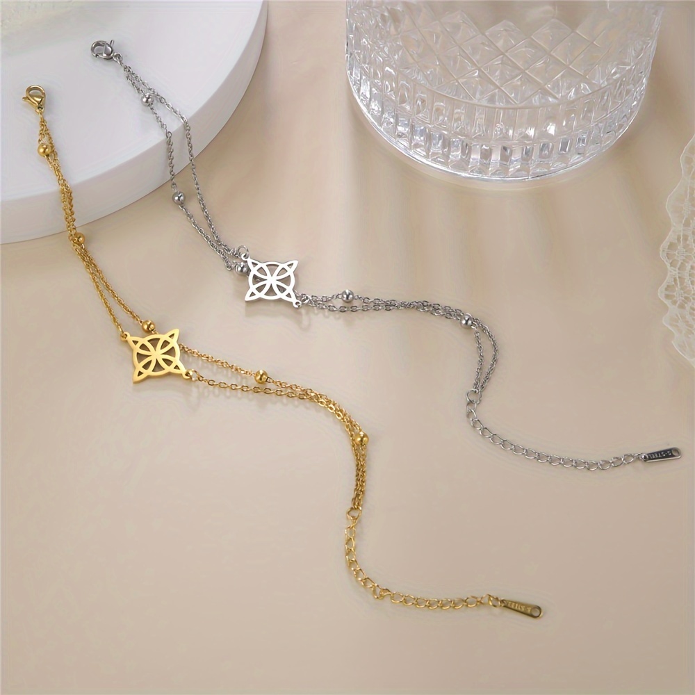 

-chic Stainless Steel Anklet With Geometric Knot Charm - Fashionable Style Thin Chain Jewelry