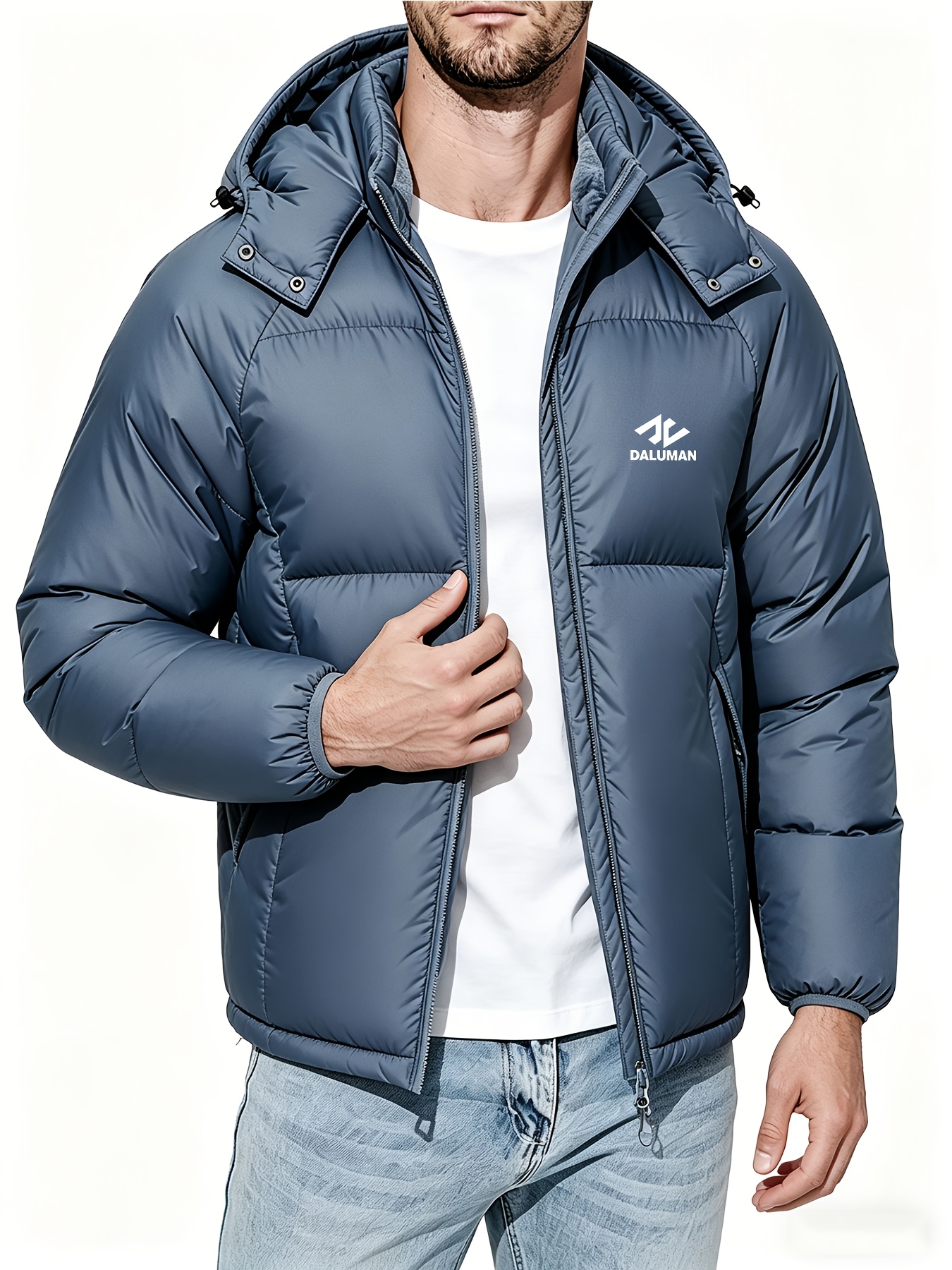 Men's Hooded Padded Jacket with Detachable Hood