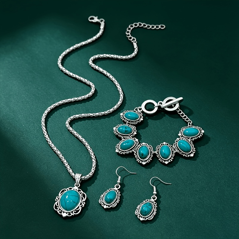 TEMU Vintage Bohemian Necklace, Earrings, Bracelet 3pcs Set, Women's Jewelry Adjustable Jewelry