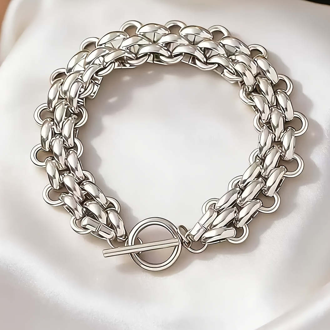 E-shop Luxuriöses, elegantes, modisches Unisex-Armband aus Edelstahl mit breitem Gesicht für den täglichen Freizeitlook, Kette im Hip-Hop-Gothic-Stil
