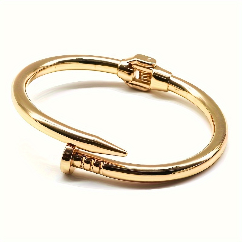 

1pc, Stainless Steel Nail Bangle Bracelet For Women, Classic Elegant Cuff With Open Design, Fashionable & Simple Style, Ladies Gift, Statement Bangle