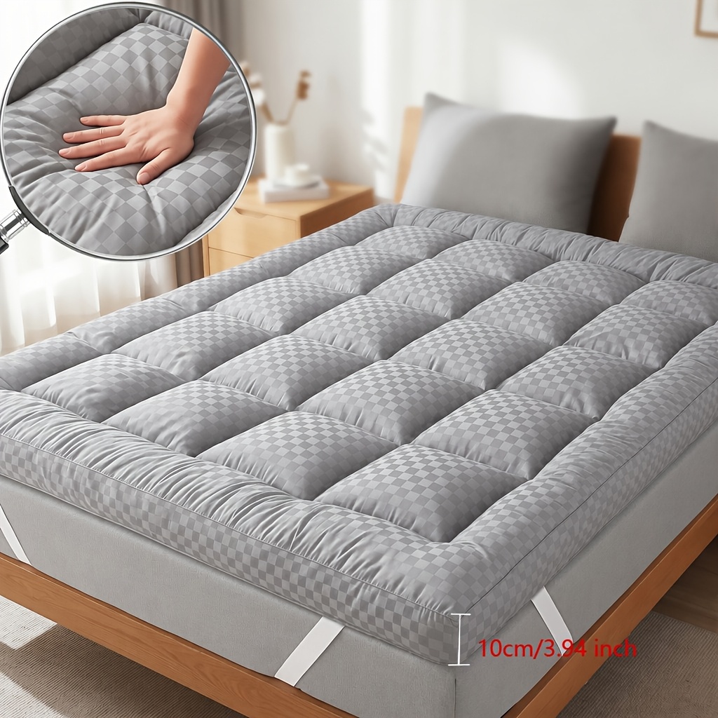 TEMU 1 Protège-Matelas Épaissi à Carreaux, Coussin pour Maison, Double, Simple, Antidérapant, Tatami Fixe, Couette, Étudiant, Pliable, Respirant,