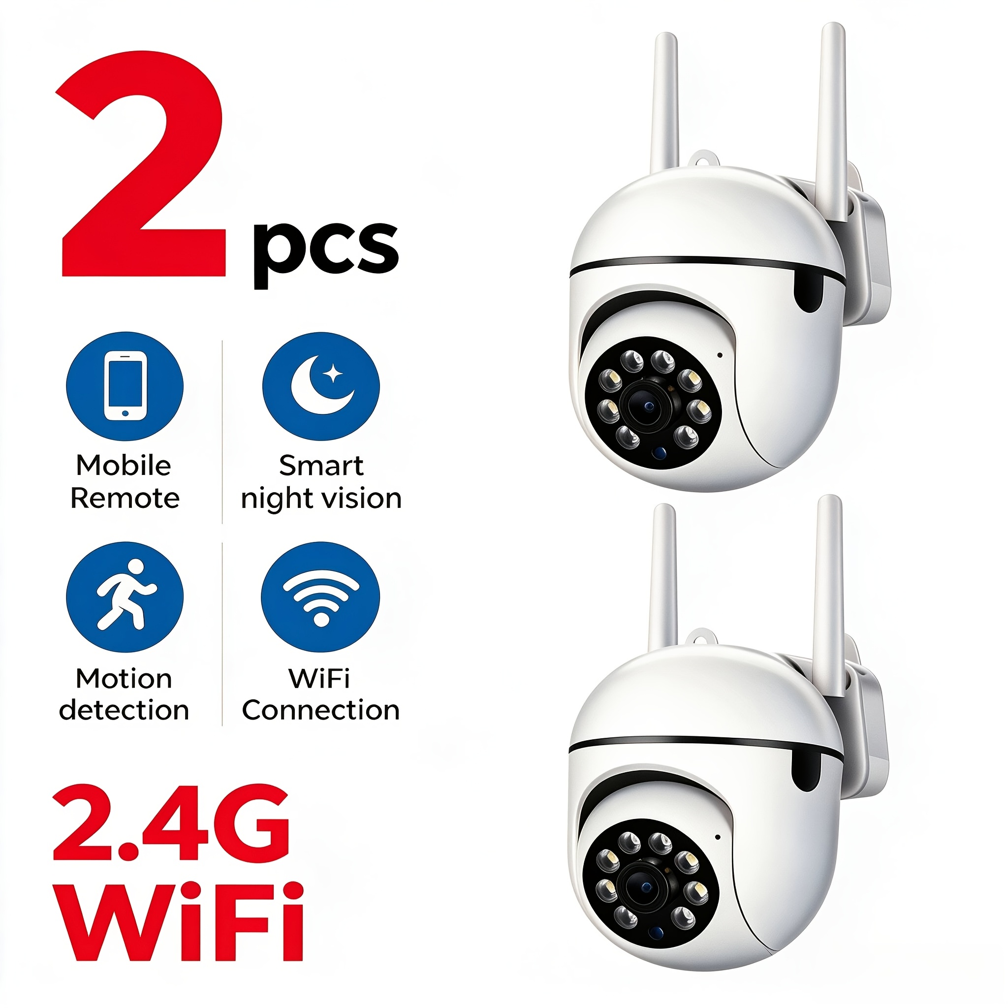 TEMU 2/6pcs Wireless Wifi For Home Pet Security Camera, 2k Hd Resolution, Audio, Night Vision, And 360° Pan/tilt/zoom. Includes Motion Detection