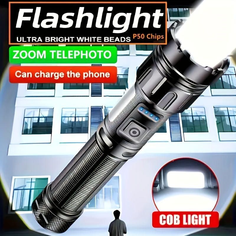 

Led Flashlight, High Power 1500 Tactical Flashlight, Rechargeable, Can Charge Your Phone, 7 Flashlight, Suitable For Emergency, Outdoor, Home Use, Camping, Hikings