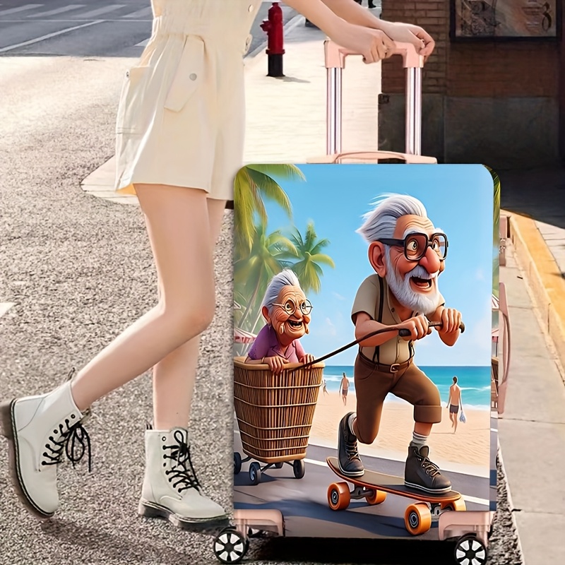 TEMU Travel Essentials Cartoon Figures Pattern Suitcase Cover, Dust-proof Elastic Travel Accessories For Steering Wheel Suitcase Cover, Elastic
