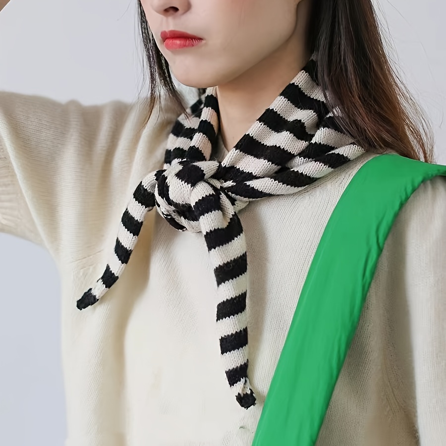 

Black Apricot Striped Knitted Triangle Small Scarf Neck Warmer All- Japanese Korean Style Design