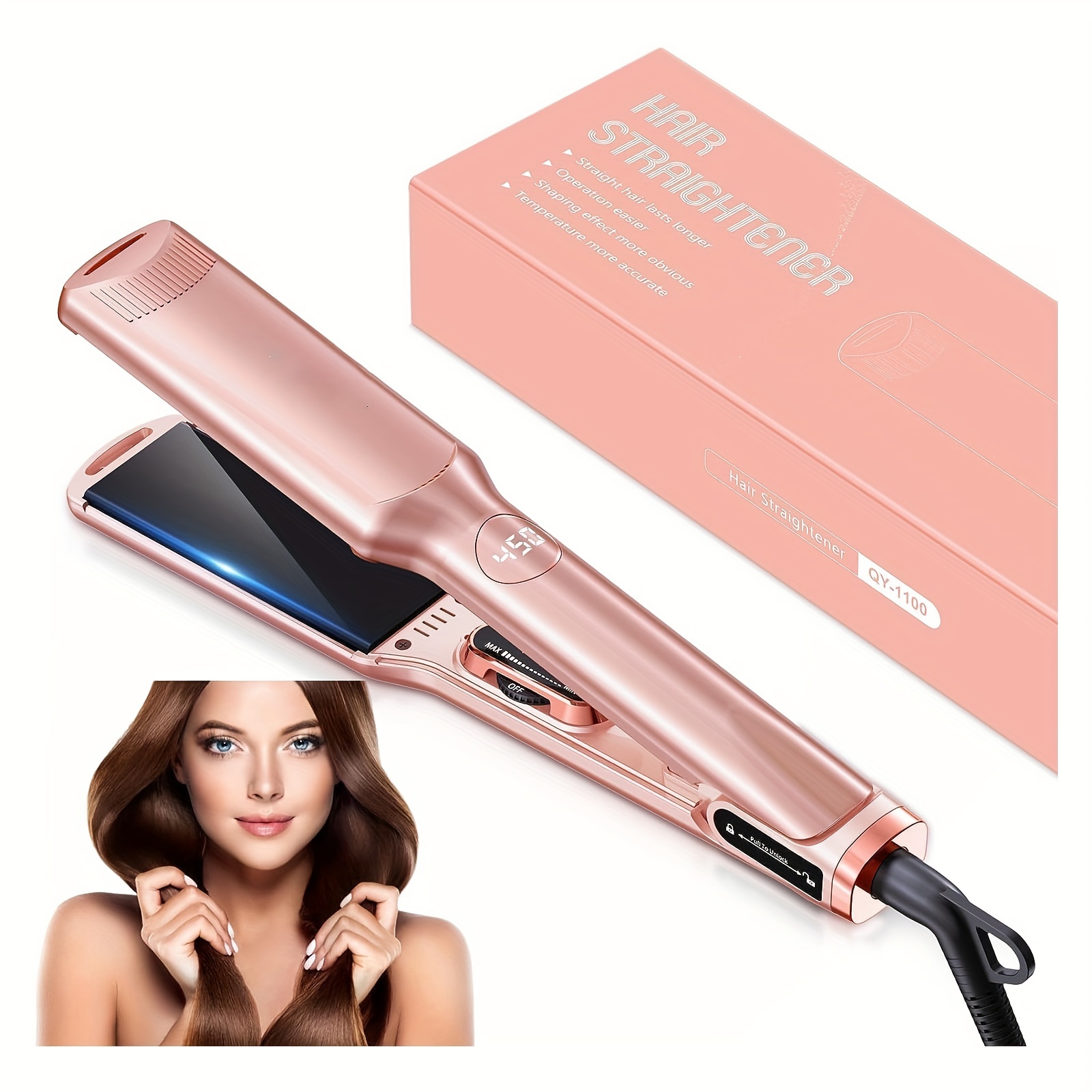 

Hair Straightener, 1.5" Wide Plate For Hair With Adjustable Temperature 250°f-450°f, Digital Lcd & , 3d Titanium Floating Plates 2-in-1 Hair Iron For All Hair Types