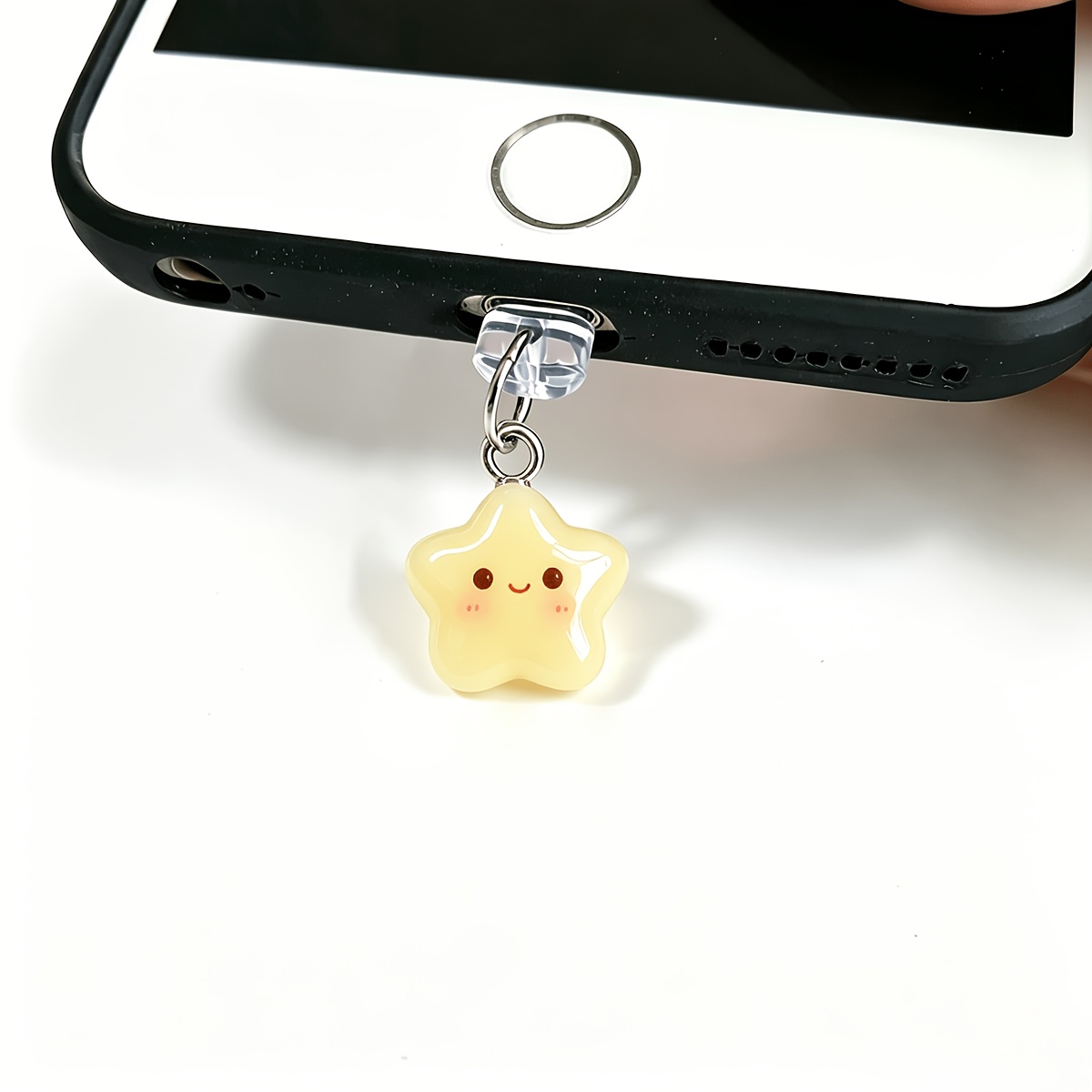 TEMU Cache-poussière pour téléphone avec breloque 3D, couvercle anti-poussière Kawaii avec Smiley de dessin pour port Lightning/Type-C, idéal cadeau