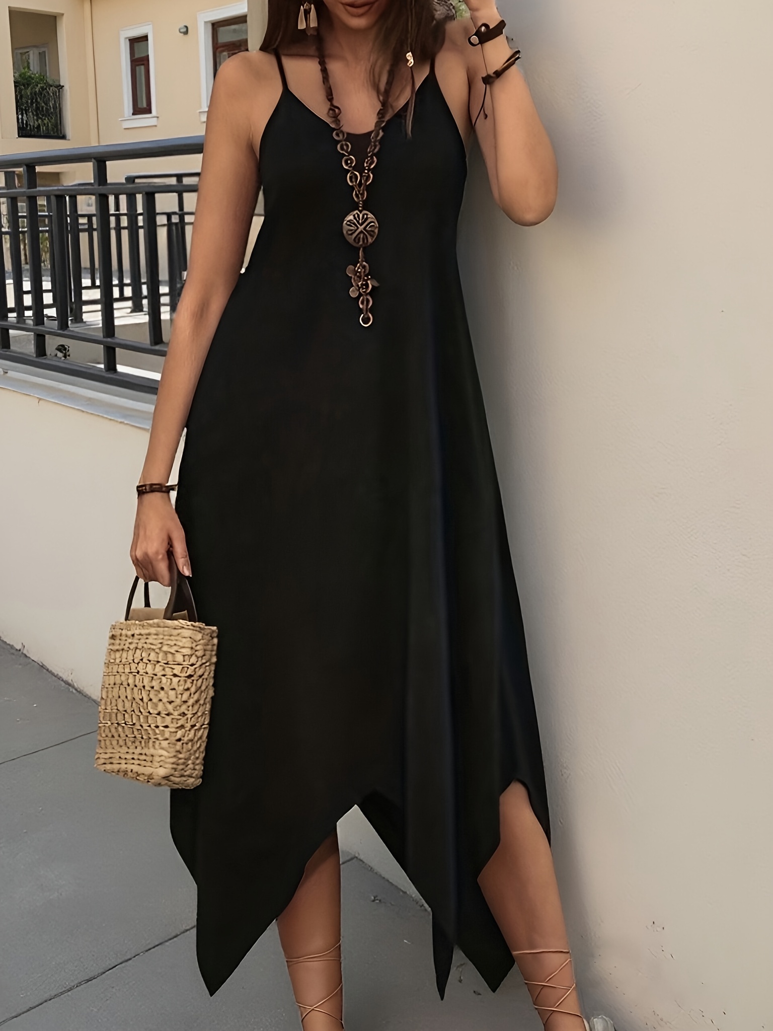 chinese dress ladies MO&Co. Women's Comfy Long Sleeves Casual A-Line Black Maxi Dress Black Size S main image 1